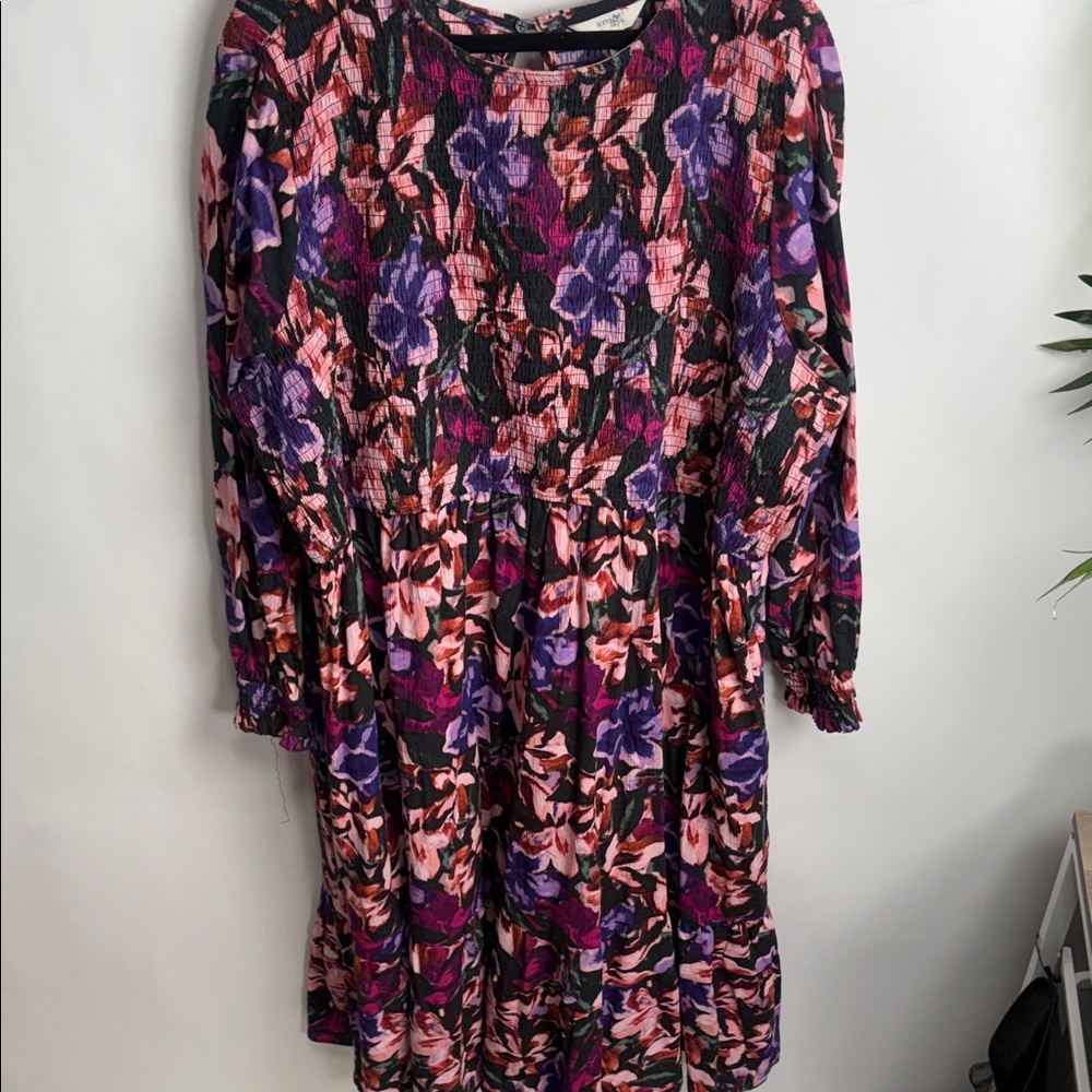 Terra & Sky Vibrant Floral Long Sleeve Dress